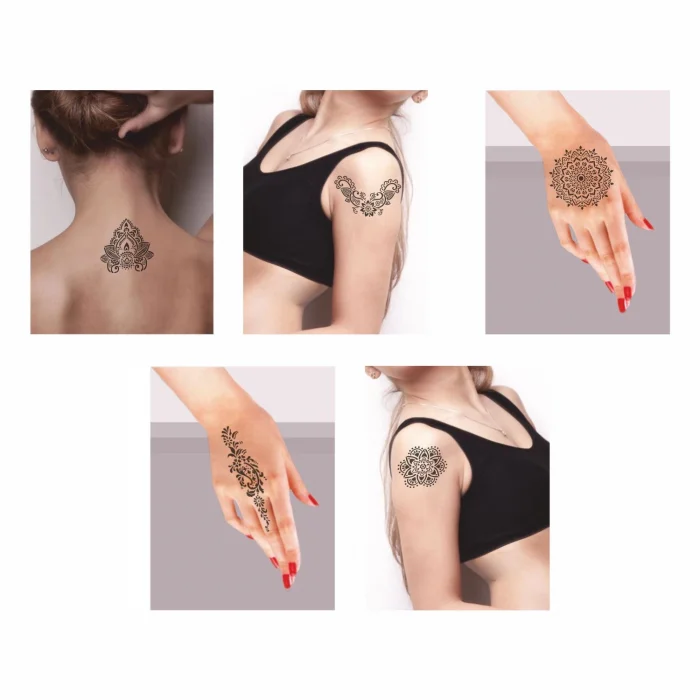 Büyük Mandala Desenleri Hint Kınası ile Geçici Dövme Yapma Seti