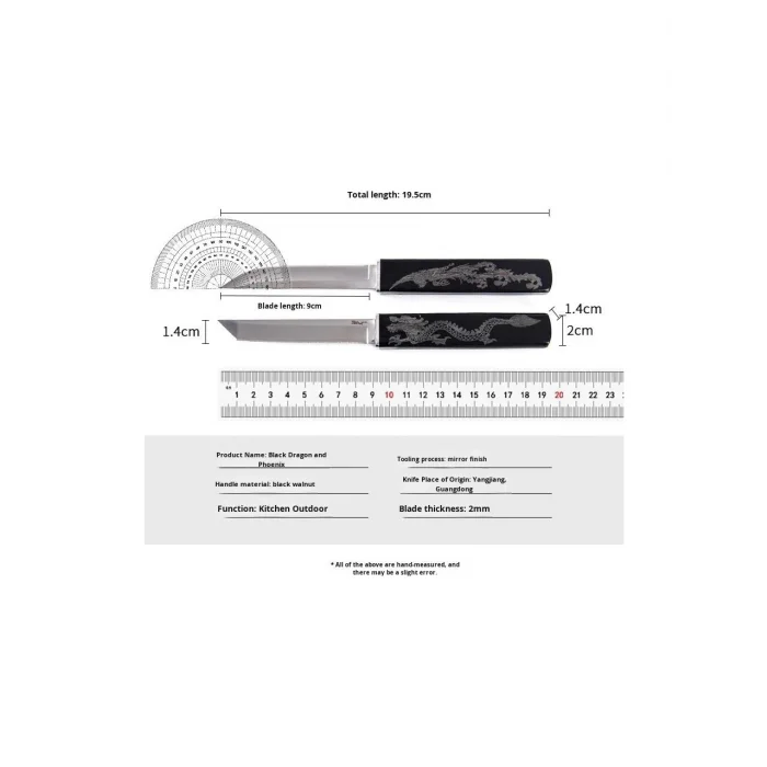Çift Bıçak Tanto Siyah Ejder M390 Çelik 20 cm