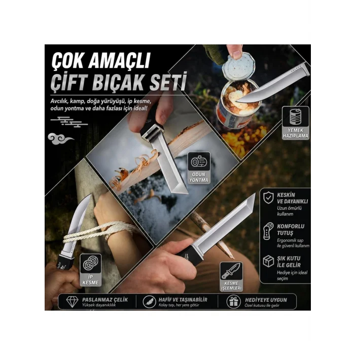 Çift Bıçak Tanto Siyah Ejder M390 Çelik 20 cm