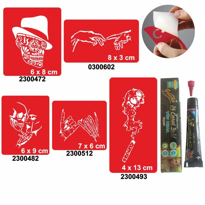 Dumanlı Kurukafa Hint Kınası ile Geçici Dövme Yapma Seti