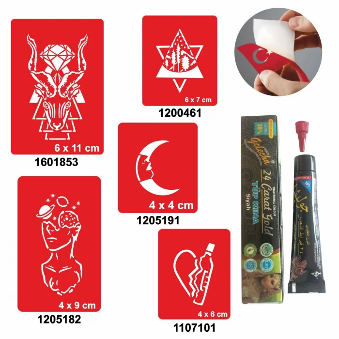 Felsefik Düşünce Desenleri Hint Kınası ile Geçici Dövme Yapma Seti