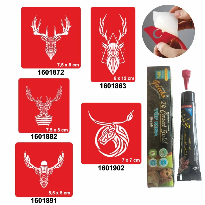 Geyik Desenleri Hint Kınası ile Geçici Dövme Yapma Seti