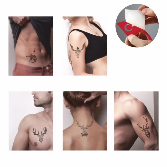 Geyik Desenleri Hint Kınası ile Geçici Dövme Yapma Seti