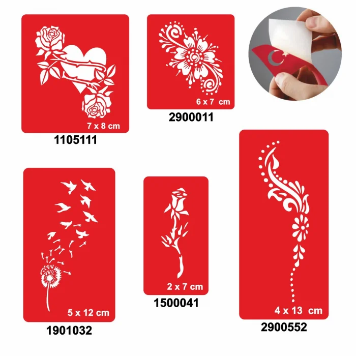 Gül Ve Kalp Modelleri 5li Set Geçici Dövme Kına Şablonu