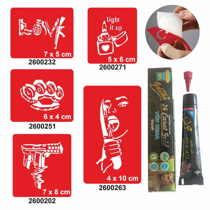 Hayat bir Savaş Desenleri Hint Kınası ile Geçici Dövme Yapma Seti
