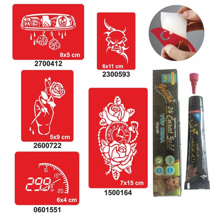 İbre Hız Desenleri Hint Kınası ile Geçici Dövme Yapma Seti