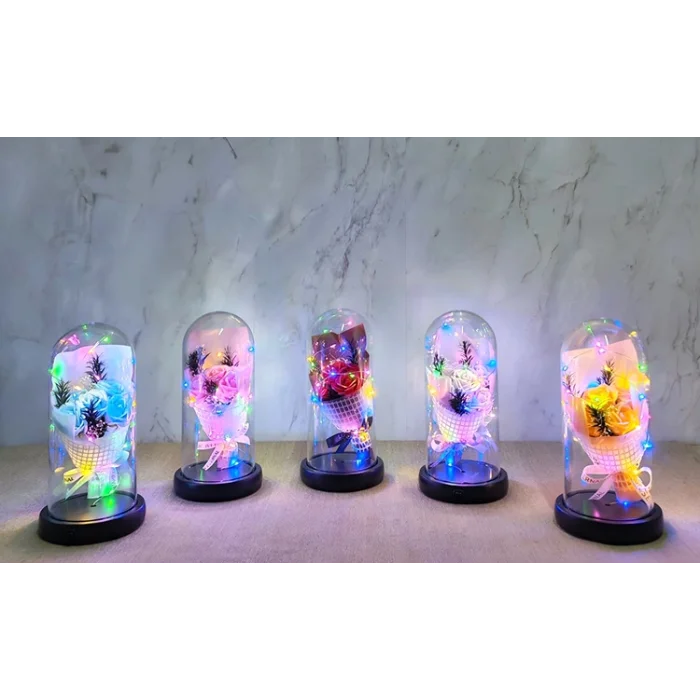 Işıklı Müzikli Fanus içinde Gül Buketi  SPR5003