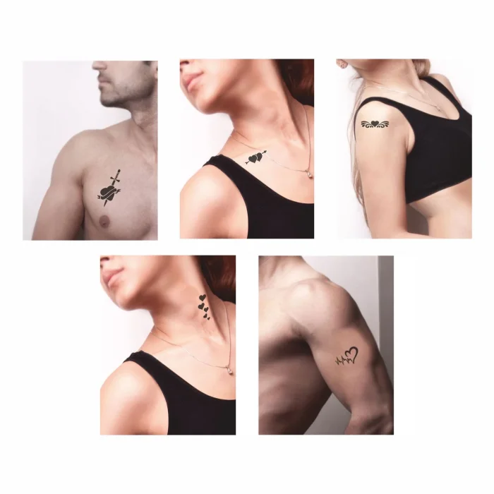 Kalp Kalbe 5li Set Geçici Dövme Kına Şablonu