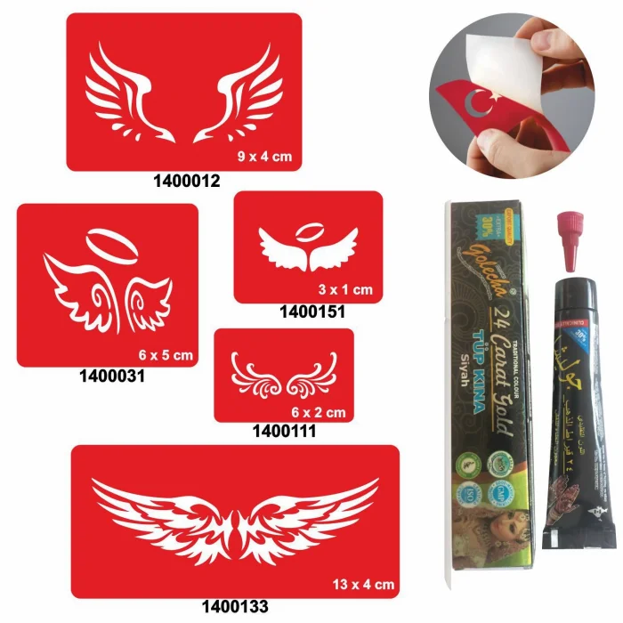 Kanat Desenleri Kına ile Geçici Dövme Yapma Seti