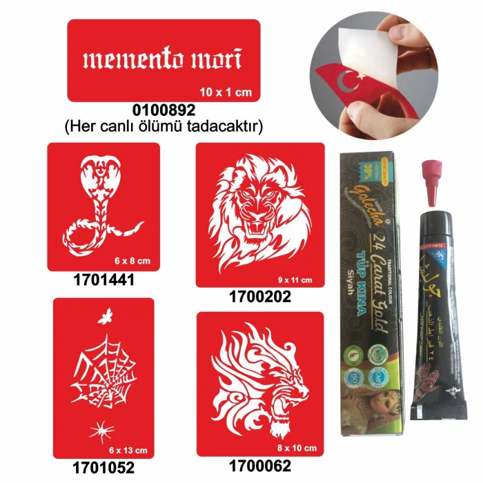 Kobra ve Kaplan Desenleri Hint Kınası ile Geçici Dövme Yapma Seti