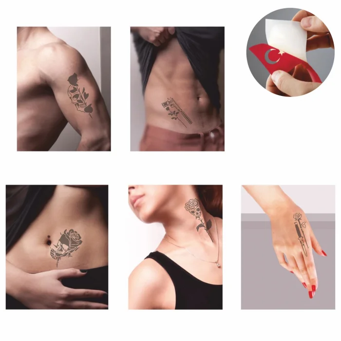Kurukafa Gül Desenleri Hint Kınası ile Geçici Dövme Yapma Seti