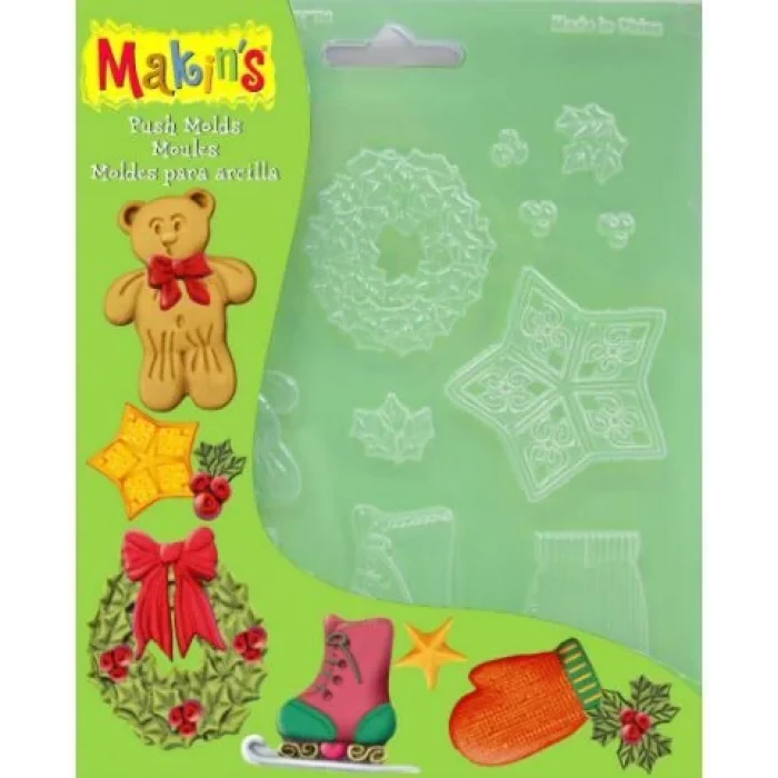 Makins Clay Push Mold Polimer Kil Şekillendirme Kalıbı Yılbaşı Süsleri