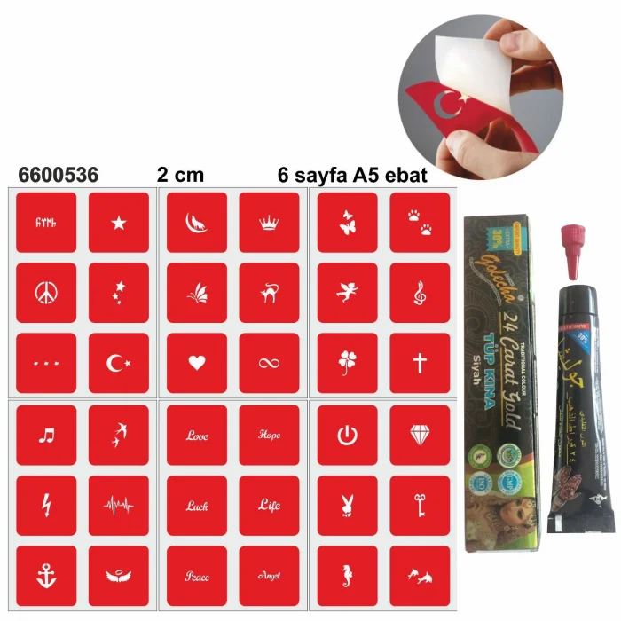 Minimal Desenler Hint Kınası ile Geçici Dövme Yapma Seti