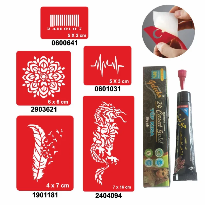 Örtücü Kapatma Desenleri Hint Kınası ile Geçici Dövme Yapma Seti