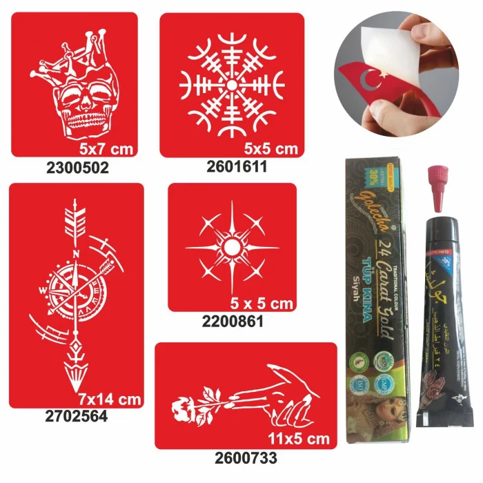 Pusula Gül Desenleri Hint Kınası ile Geçici Dövme Yapma Seti