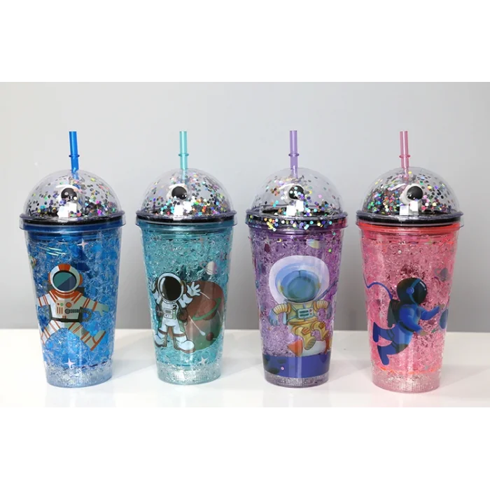 Sevimli Astronot Işıklı Pipetli Pullu Suluk & Bardak 400 Ml SPR3148