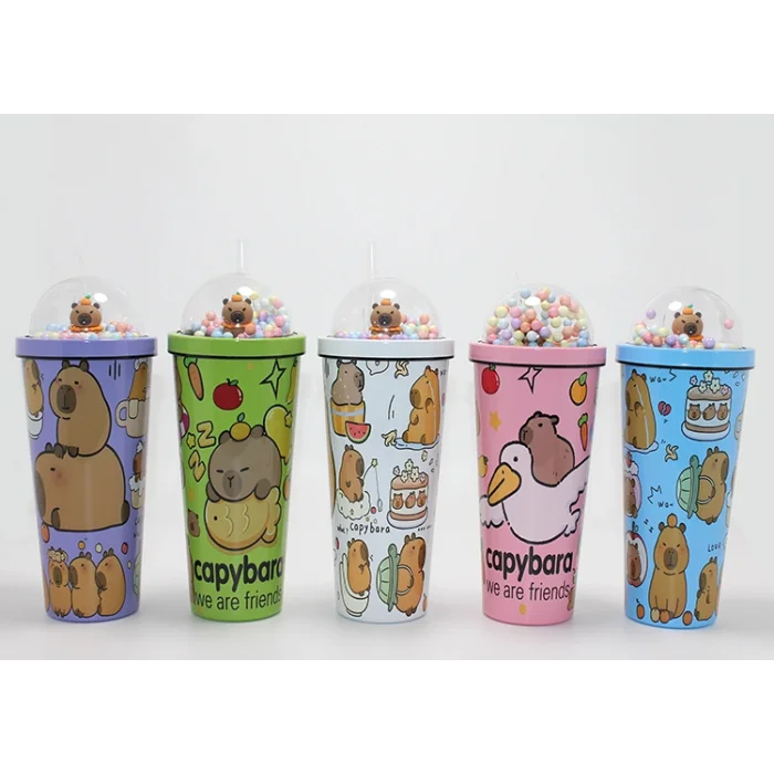 Sevimli Kapibara Capybara Pipetli Boncuklu Termos & Suluk SPR4709