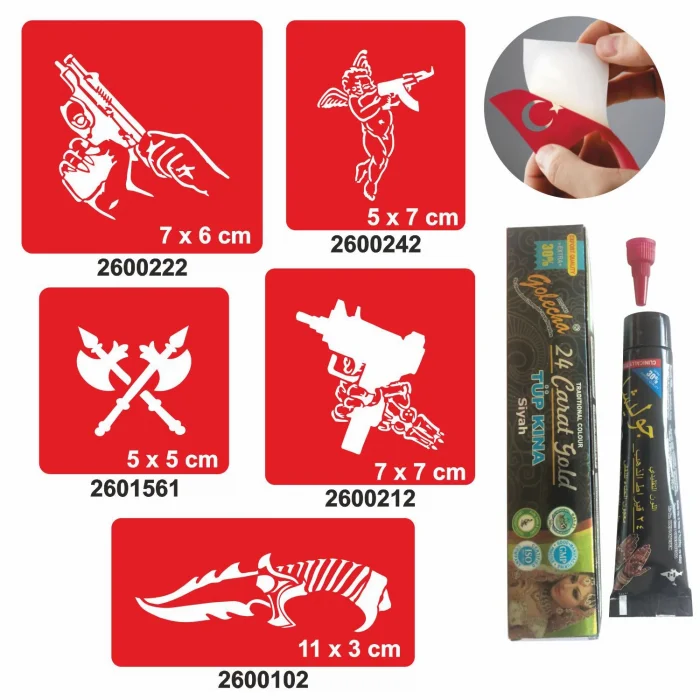 Silah Desenleri Hint Kınası ile Geçici Dövme Yapma Seti