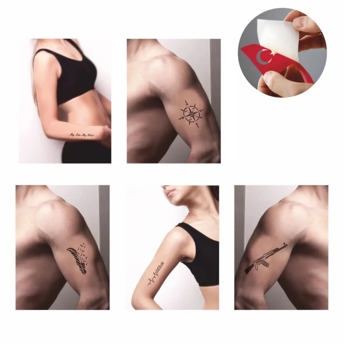 Slogan Rota Desenleri Hint Kınası ile Geçici Dövme Yapma Seti