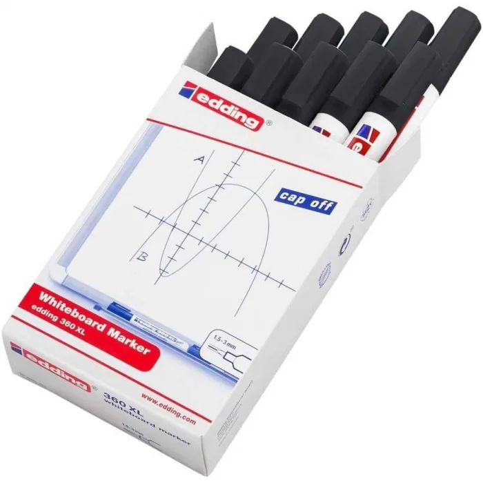 Supertrend 360 XL Whiteboard Marker Doldurulabilir Yazı Tahtası Kalemi 10lu Kutu Siyah