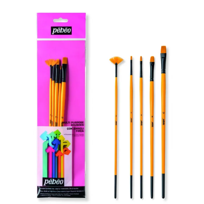 Supertrend 5li Uzun Sap Fırça Seti Sentetik (N:: 0, 4, 8, 12 + Yelpaze Fırça No:2) SET-13