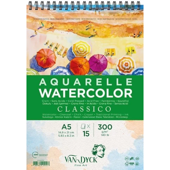 Supertrend Classico Cold Pres Spiralli Sulu Boya Defteri Blok 300 gr. A5 15 yaprak