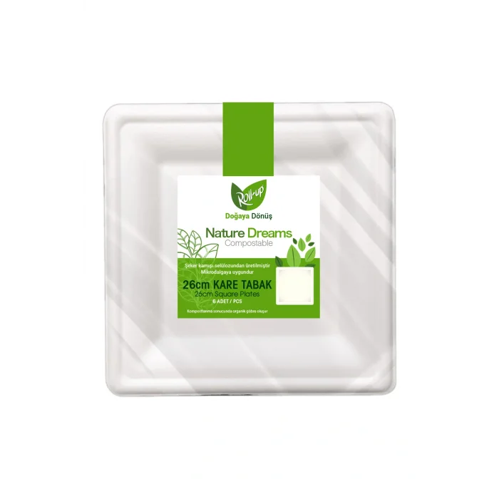 Supertrend Doğa Dostu Kare Karton Tabak 26cm 6lı