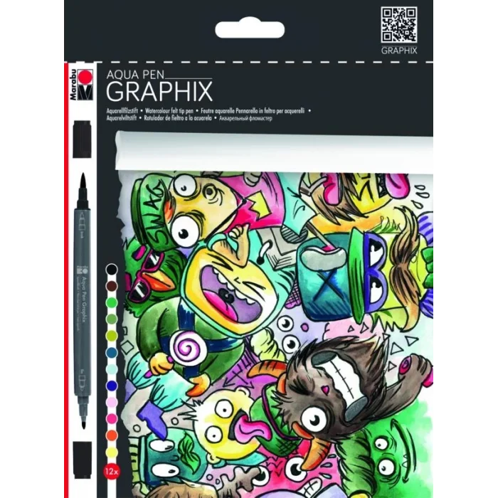 Supertrend Graphix Aqua Pen Çift Uçlu Grafik Çizim Manga Marker Kalemi Seti 12 Renk