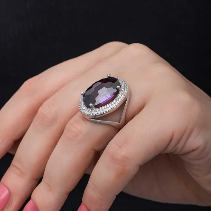 Supertrend Gümüş Ametist Taşlı  Kadın Yüzük