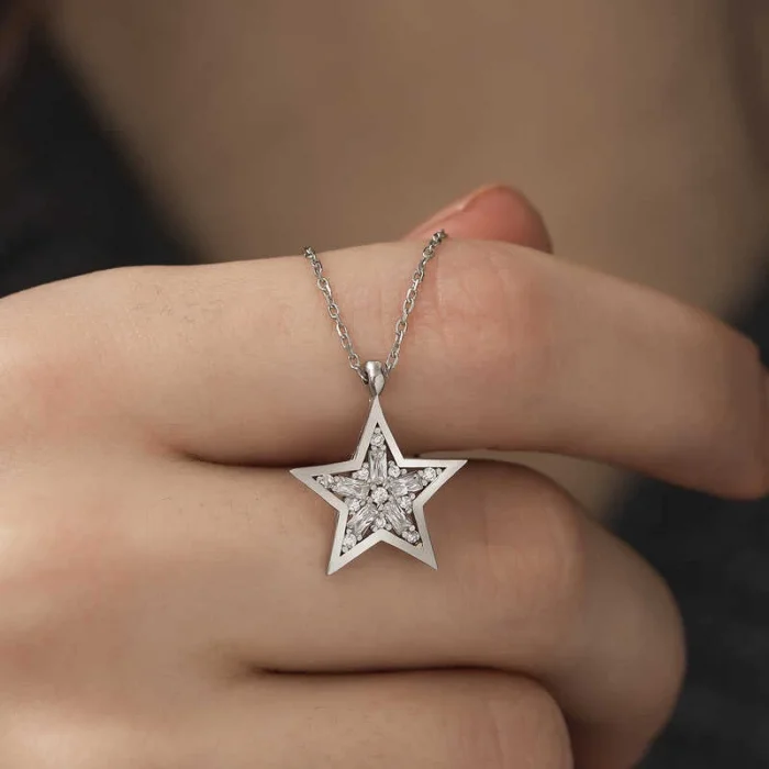 Supertrend ​​gümüş Baget Taşlı Yıldız Kolye