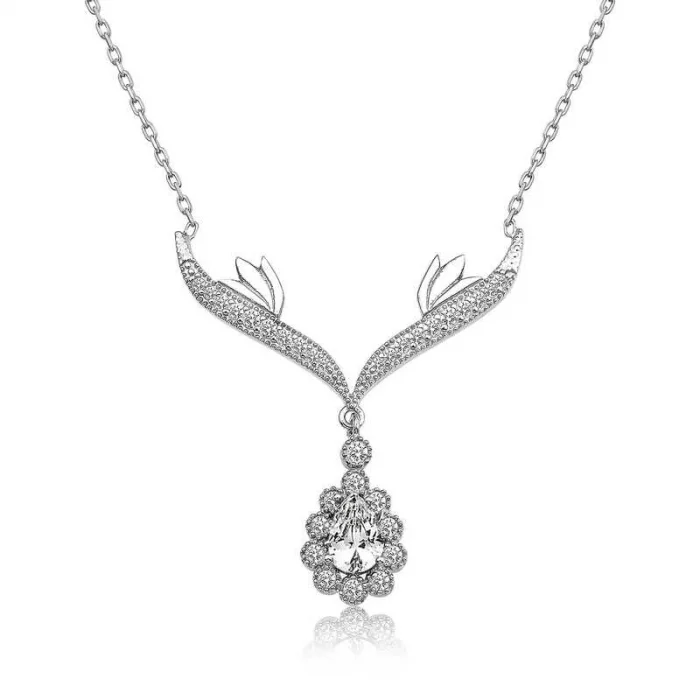 Supertrend Gümüş Beyaz Taşlı Madalyon  Bayan Kolye