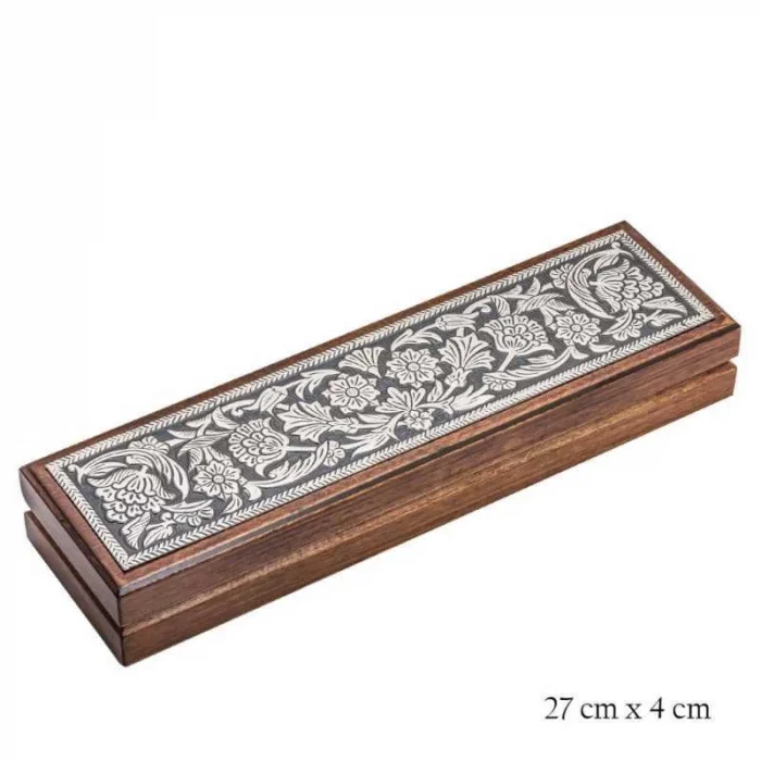 Supertrend Gümüş Çiçek Desenli Ahşap Tesbih Kutusu