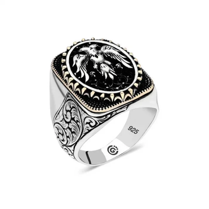 Supertrend Gümüş Çift Başlı Kartal Oval Erkek Yüzük