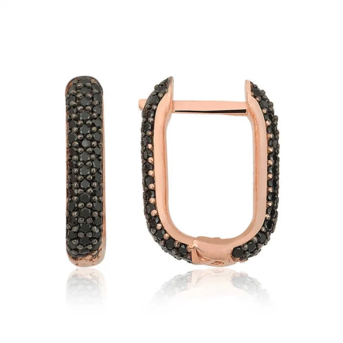 Supertrend Gümüş Çift Taraflı Siyahtaşlı J Bayan Küpe