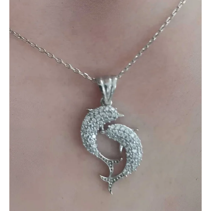 Supertrend Gümüş Çift Yunus Balığı Kadın Kolye