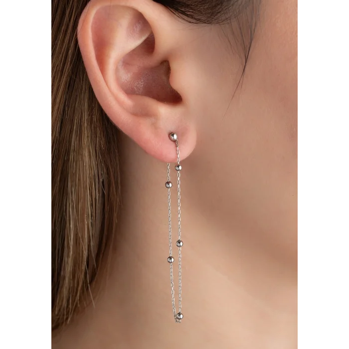 Supertrend Gümüş Çift Zincirli Top Detaylı Kadın Küpe