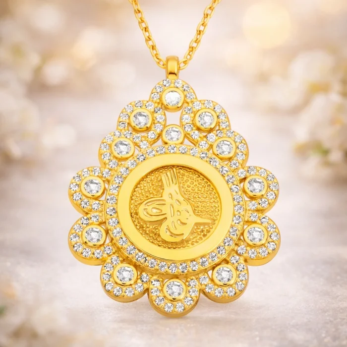 Supertrend Gümüş Damla Çerçeveli Tuğra Bayan Kolye