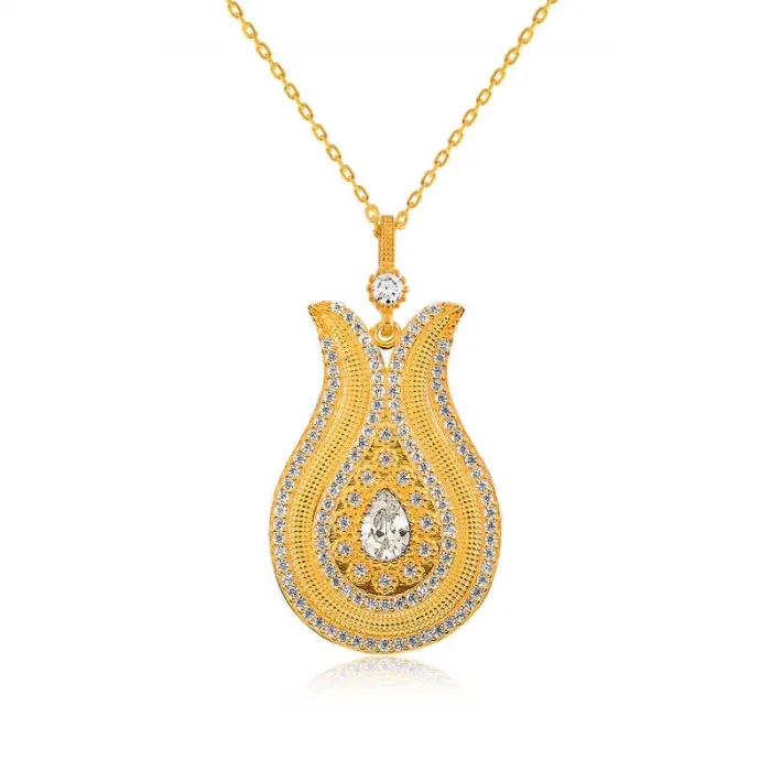 Supertrend Gümüş Damla Taşlı Lale Bayan Kolye