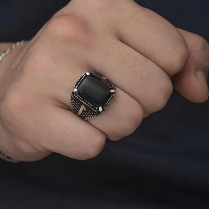 Supertrend Gümüş Elif Oniks Erkek Yüzük