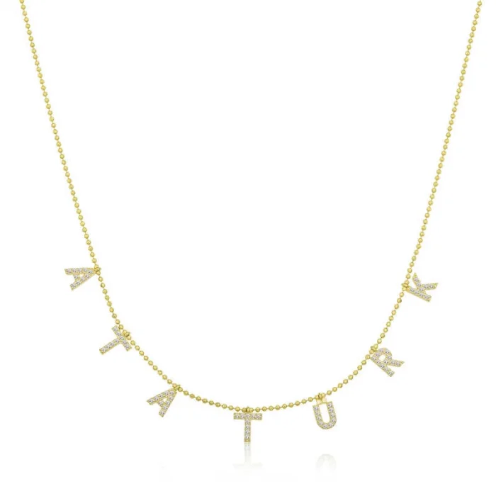 Supertrend Gümüş Gold Atatürk Yazılı Bayan Kolye