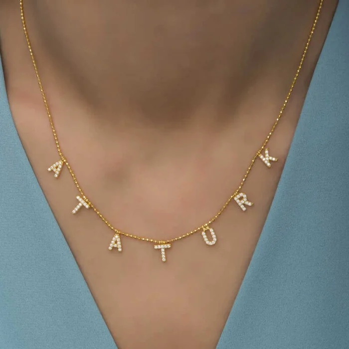 Supertrend Gümüş Gold Atatürk Yazılı Bayan Kolye