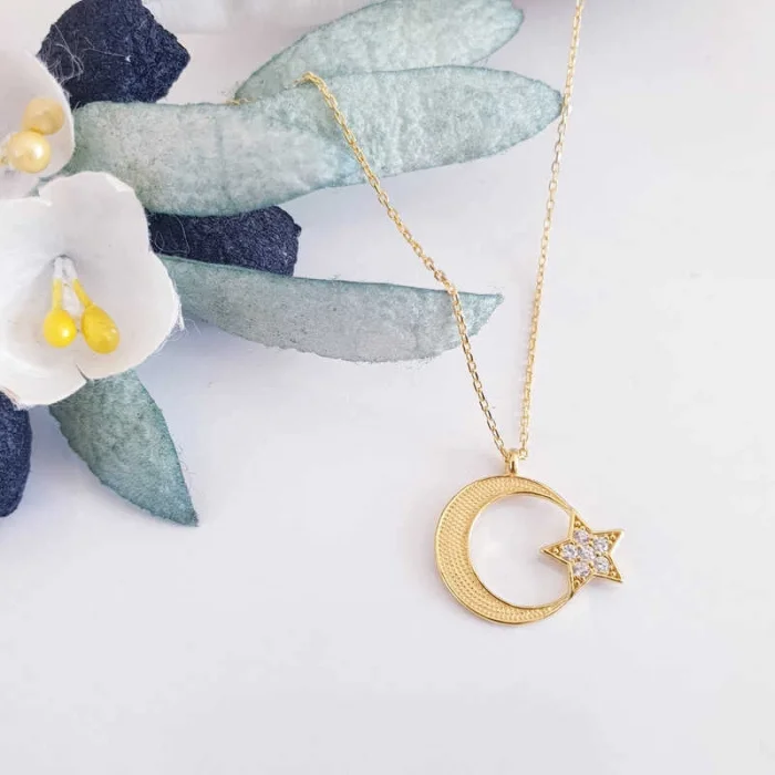 Supertrend Gümüş Gold Ay Yıldız Kadın Kolye