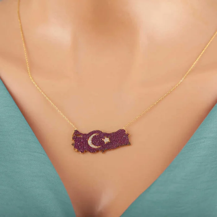 Supertrend Gümüş Gold Ay Yıldız Türkiye Haritası Kadın Kolye