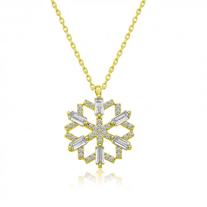 Supertrend Gümüş Gold Baget Taşlı Kar Tanesi Kolye