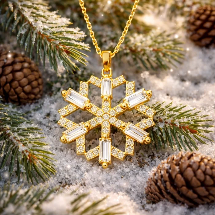 Supertrend Gümüş Gold Baget Taşlı Kar Tanesi Kolye