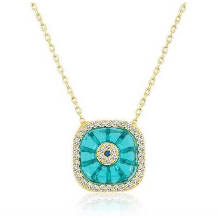 Supertrend Gümüş Gold Kare Camgöz Nazar Bayan Kolye