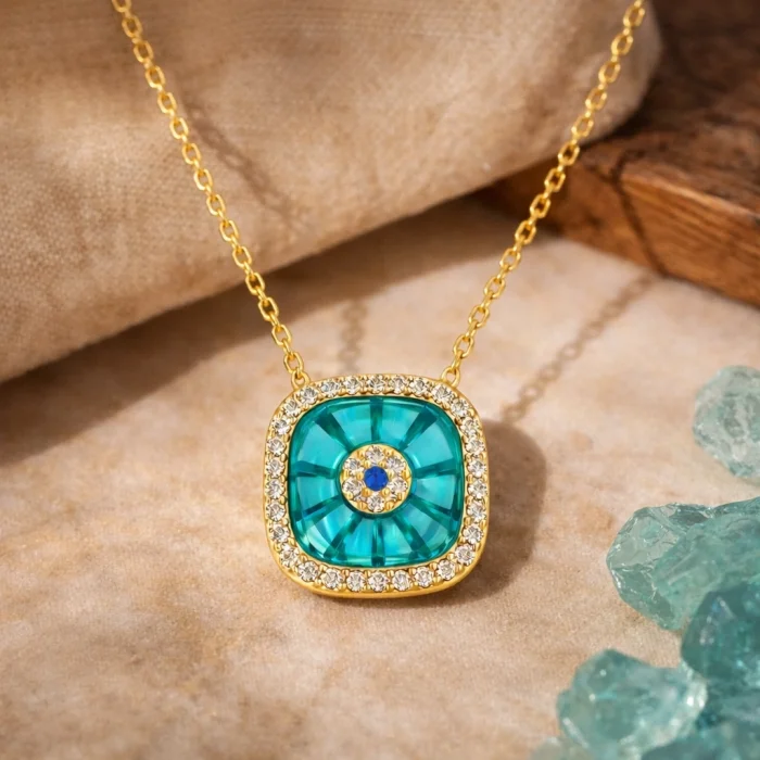 Supertrend Gümüş Gold Kare Camgöz Nazar Bayan Kolye