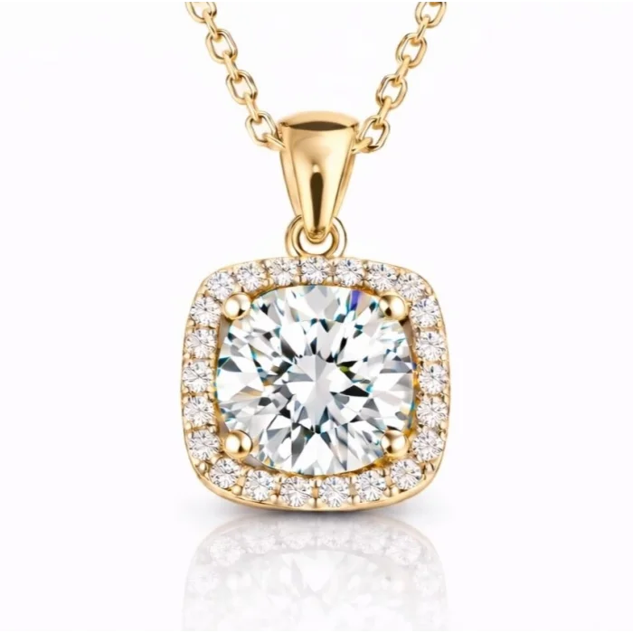 Supertrend Gümüş Gold Kare Montür Tek Taş Kolye