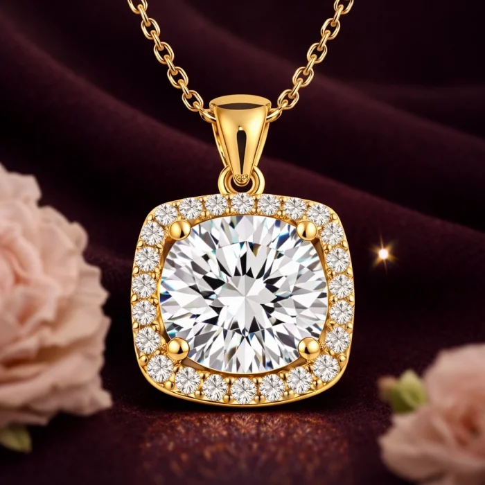 Supertrend Gümüş Gold Kare Montür Tek Taş Kolye