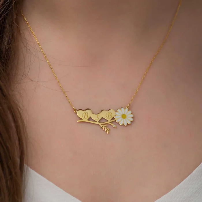 Supertrend ​gümüş Gold Kişiye Özel Kalpli Papatya Kolye